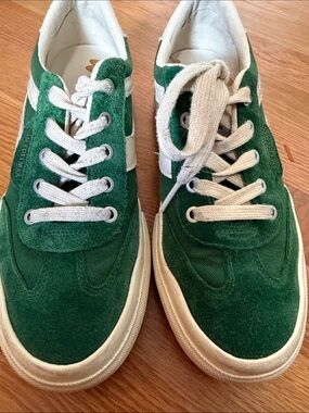 Sam Edelman Green Suede Lace-Up Sneakers with White Stripes